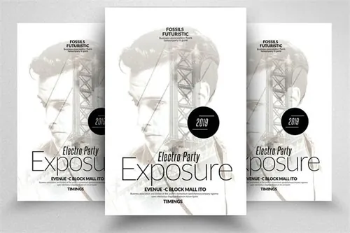 一款未来感海报模版下载 Double_Exposure_Electro_Flyers