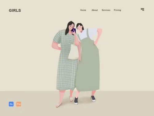 正在拍照的闺蜜 扁平简约独特场景的商业插画素材 Business/Pr