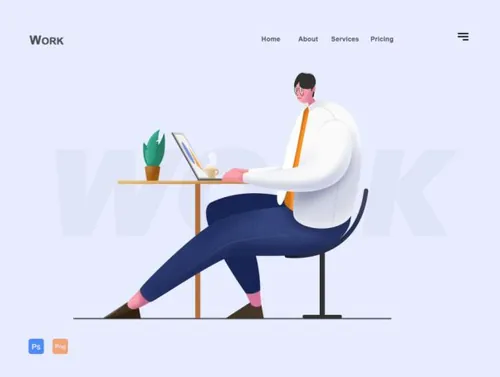 正在工作的男士 扁平简约商业插画素材 Business/Profess