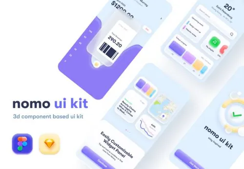 高质量毛玻璃阴影风格UI组件素材包 Nomo UI Kit