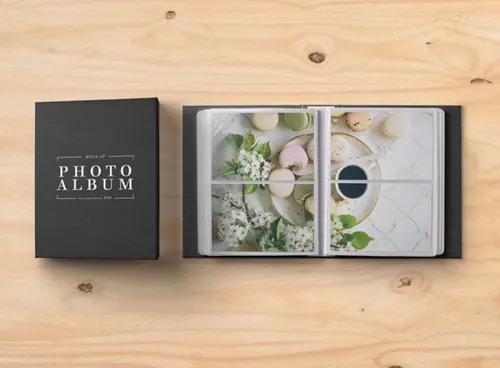 经典的psd相册样机图片 Psd Photo Album Mockup Template v2