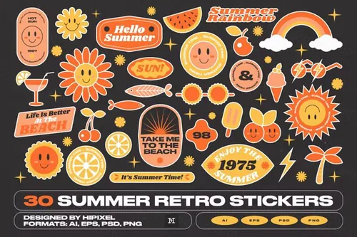 夏季复古贴纸设计装饰素材合辑 30 Summer Retro