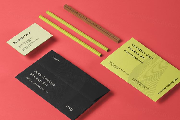 名片信封信笺文具场景品牌设计提案样机模板 Stationery Branding Psd Scene Mockup