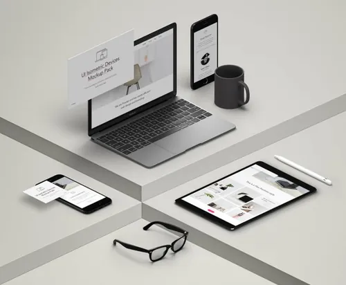 一系列新的基本等距设备和UI元素 UI Isometric Psd Devices Pack