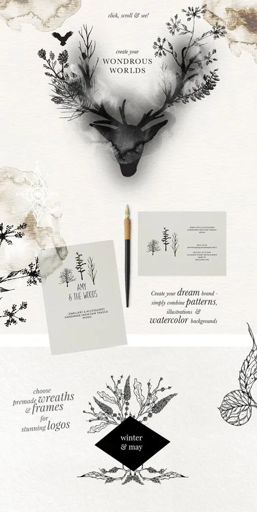 冬季圣诞主题装饰插图元素Golden-Winter-Patt