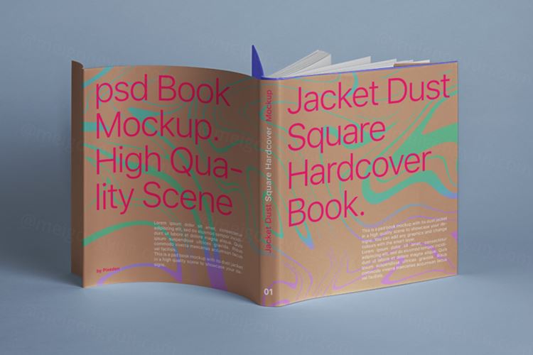 带有书皮防尘套方形书籍封面设计展示样机模板 Cover Square Psd Book Mockup