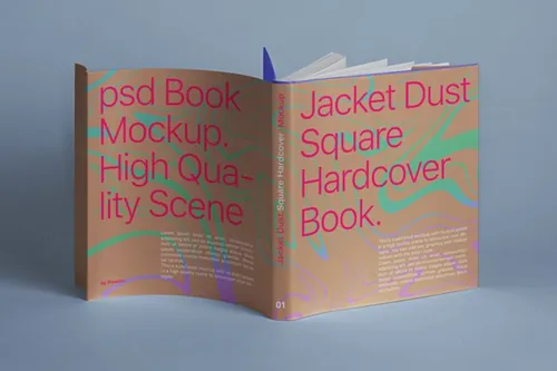 带有书皮防尘套方形书籍封面设计展示样机模板 Cover Square Psd Book Mockup