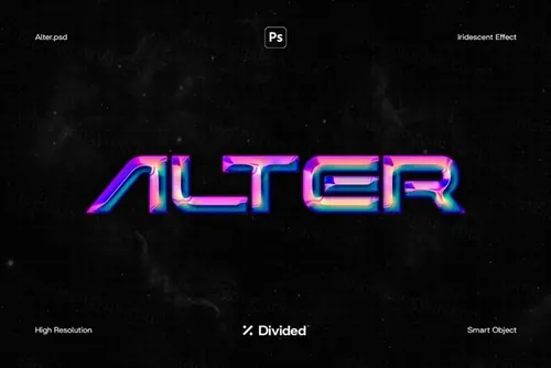 新复古未来主义虹彩镀铬金属效果文字LOGO特效模板 Alte