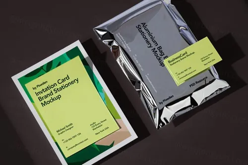 锡箔铝袋包装单页品牌设计提案场景展示样机模板 Alumini