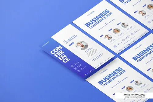 2.5D视角创意简历传单海报平铺设计展示样机PSD模板 Creative resume or flyer mockup