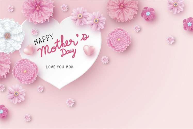 母亲节贺卡纸艺心形与粉红花卉概念设计矢量素材 Happy mother\'s day