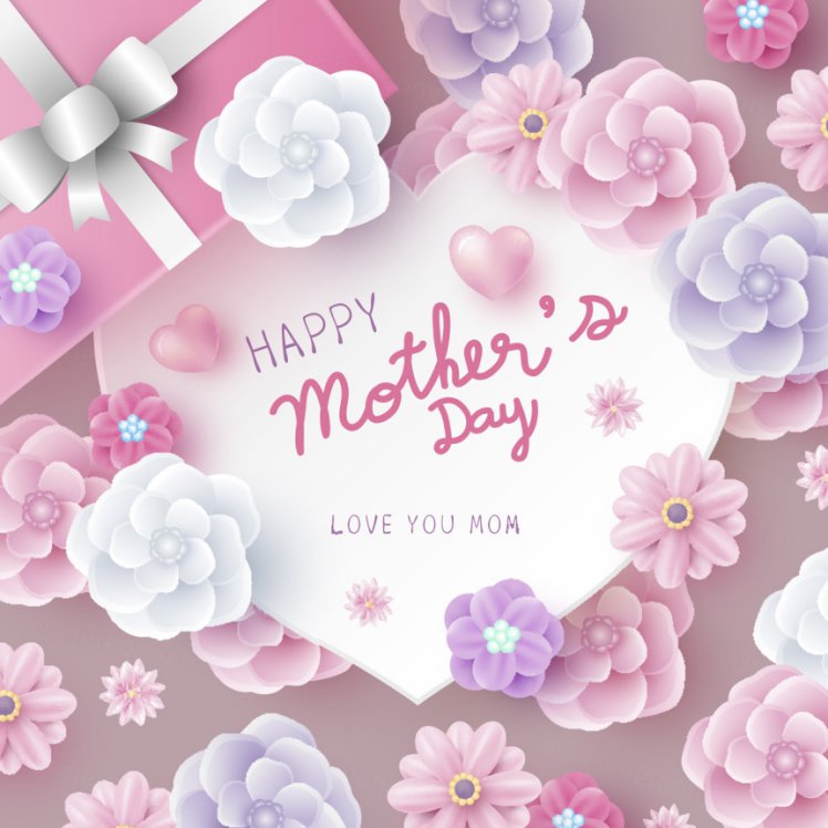母亲节贺卡纸艺心形与粉红花卉概念设计矢量素材 Happy mother\'s day
