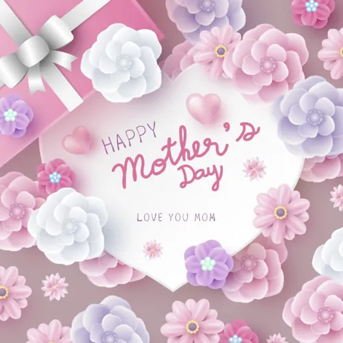 母亲节贺卡纸艺心形与粉红花卉概念设计矢量素材 Happy mother\'s day