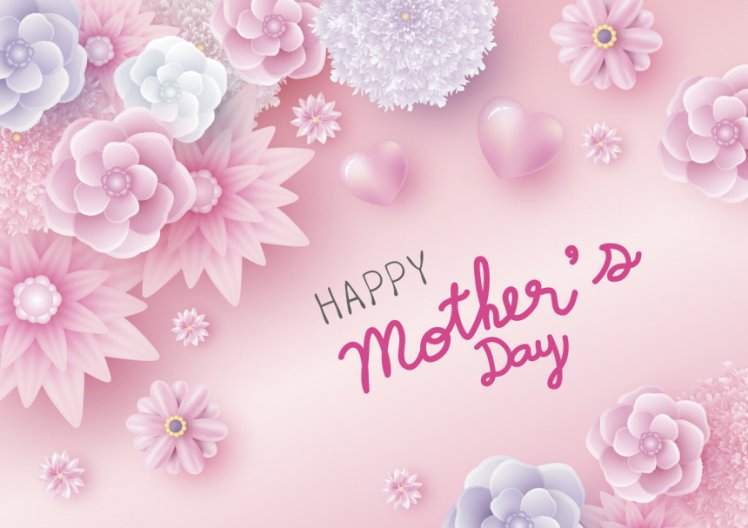 母亲节贺卡纸艺心形与粉红花卉概念设计矢量素材 Happy mother\'s day