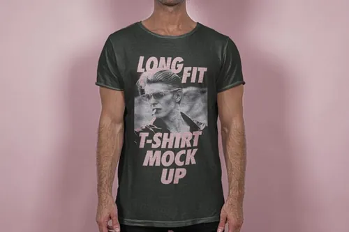 男士长款圆领Psd T恤样机  Long Psd T-Shirt Mockup