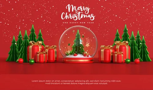 圣诞节新年快乐3D元素装饰红色背景节日促销海报PSD模板