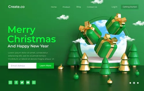 圣诞节新年快乐3D元素装饰绿色背景节日促销海报PSD模板