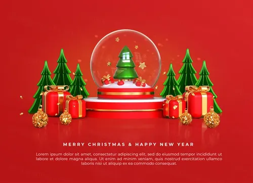 圣诞节新年快乐3D元素装饰红色背景节日促销海报PSD模板