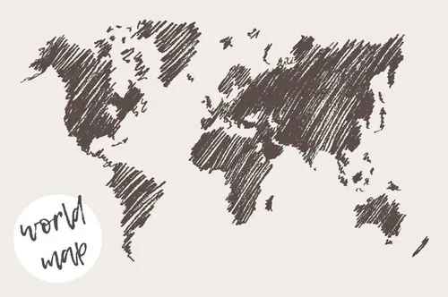 手绘地图设计素材Contour of the world map