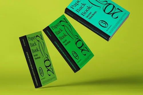 漂浮书籍封面设计提案场景展示样机模板 Gravity Psd