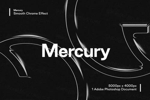 风格另类的金属质感镀铬3D立体文字特效PS模板素材 Merc