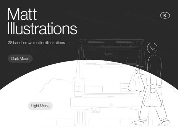 另类个性手绘生活场景Web UI插画素材 Matt Illustrat