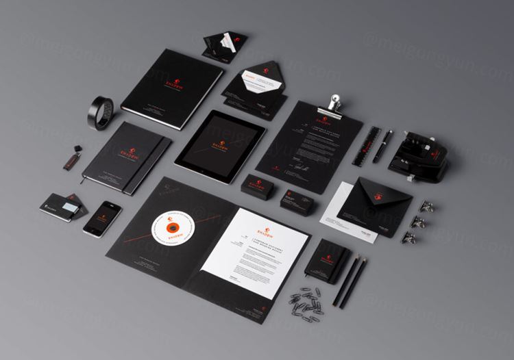 黑色主题VI整套提案贴图样机PSD模板Stationery Branding Mock Up Vol022
