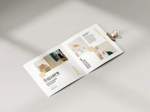 折叠方形小册子宣传册设计提案样机PSD模板 Folded Square Brochure