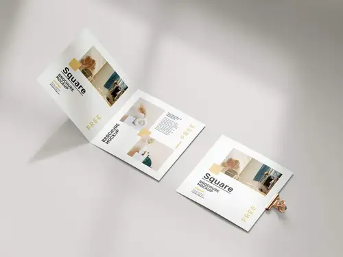 折叠方形小册子宣传册设计提案样机PSD模板 Folded Square Brochure