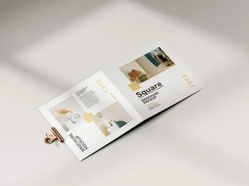 折叠方形小册子宣传册设计提案样机PSD模板 Folded Square Brochure