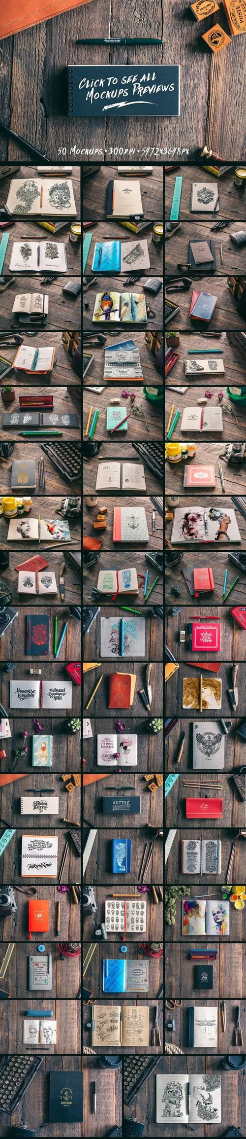 50款记事本绘画本样机模板 50 Notebooks Mockups