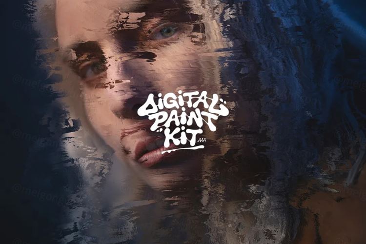 高质量照片转水彩颜料丙烯酸画笔水彩绘画效果PSD置换模板 A