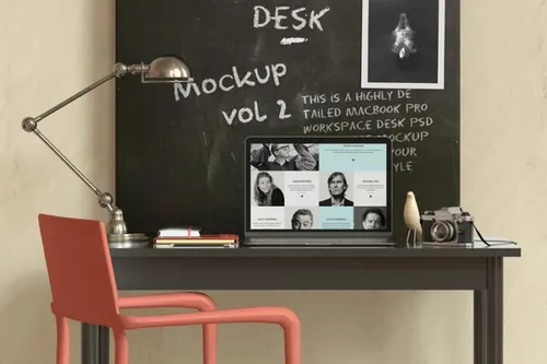 工作区桌面psd展示样机 Macbook Desktop Desk Psd Mockup 2