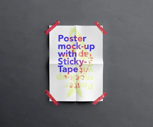 胶带张贴海报模型PSD模板Scotch Tape Psd Poster Mockup