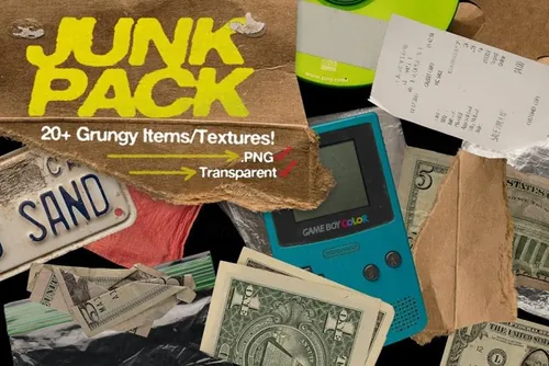 复古撕裂纸板褶皱纸币保鲜膜光盘等老物件PNG免抠图 Junk