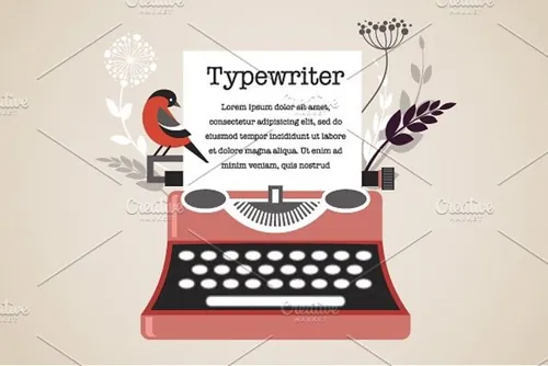 打字机矢量插图Vintage Typewriter with Bird