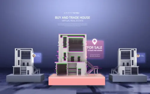 蓝色未来科技元宇宙虚拟房地产经济广告宣传海报PSD模板