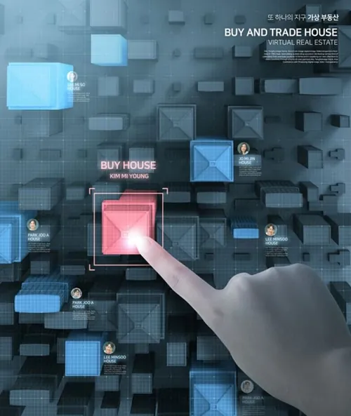 蓝色未来科技元宇宙虚拟房地产经济广告宣传海报PSD模板