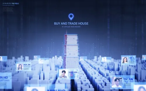 蓝色未来科技元宇宙虚拟房地产经济广告宣传海报PSD模板