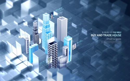 蓝色未来科技元宇宙虚拟房地产经济广告宣传海报PSD模板