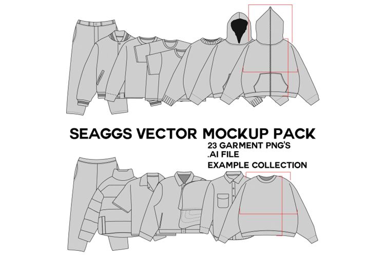 经典连帽衫衬衫外套羽绒服裤子基础款纸样打样AI矢量模板素材