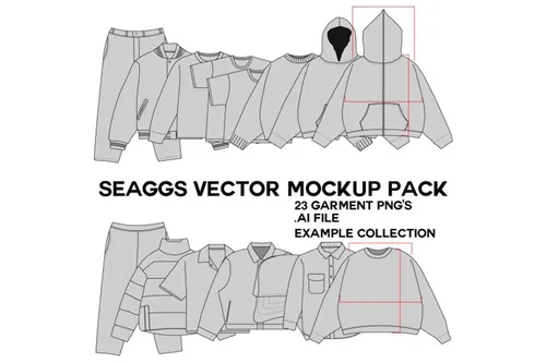 经典连帽衫衬衫外套羽绒服裤子基础款纸样打样AI矢量模板素材