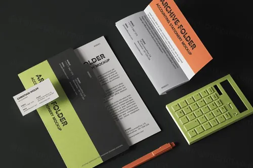 一套带有文件夹和计算器附件的商务专业psd文具样机 Business Psd Stationery Mockup
