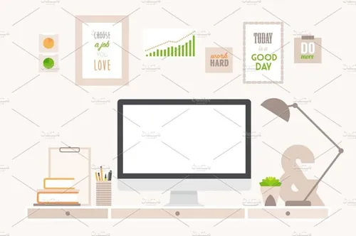 办公桌矢量插图Modern workspace with iMac