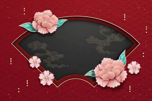 农历新年贺卡与牡丹装饰剪纸艺术中国风元素新年传统横幅矢量蓝色背景素材