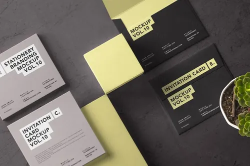 精美的信封和psd邀请样机 Psd Invitation Card Mockup Vol11