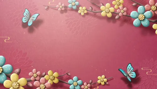农历新年剪纸艺术蝴蝶桃花装饰中国风元素新年传统横幅矢量粉色背景素材