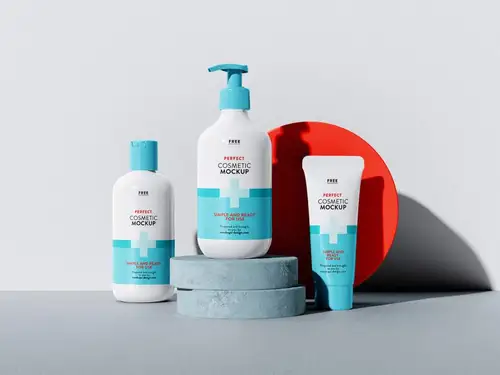 美容护肤品洗浴用品包装设计贴图样机模板 Set of Cosmetics Mockup 样