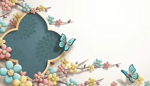 农历新年剪纸艺术蝴蝶桃花装饰中国风元素新年传统横幅矢量淡黄色背景素材