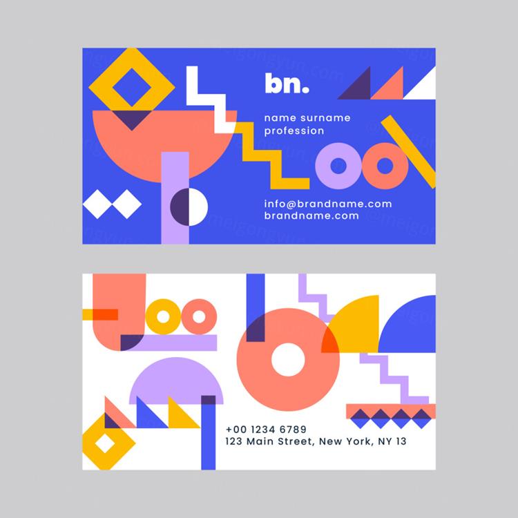 孟菲斯后现代主义几何抽象图形插画商务名片EPS矢量模板素材